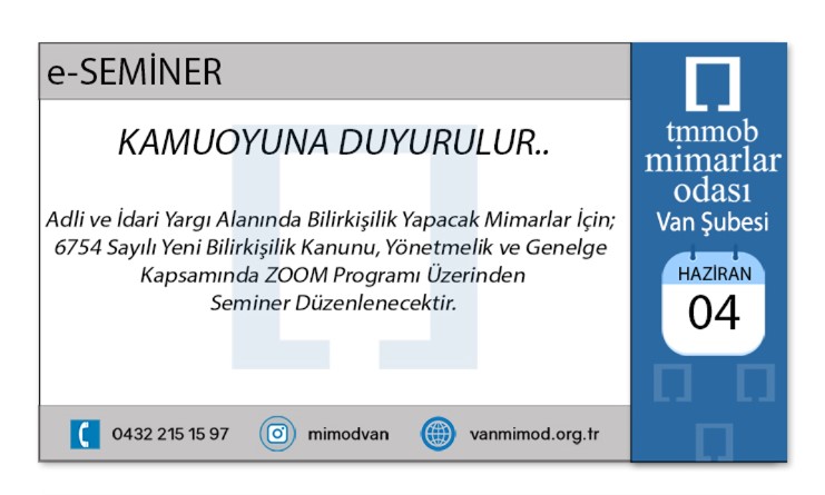 Adli ve İdari Yargı Alanında Bilirkişilik Yapacak Mimarlar İçin; 6754 Sayılı Yeni Bilirkişilik Kanunu, Yönetmelik ve Genelge Kapsamında Seminer